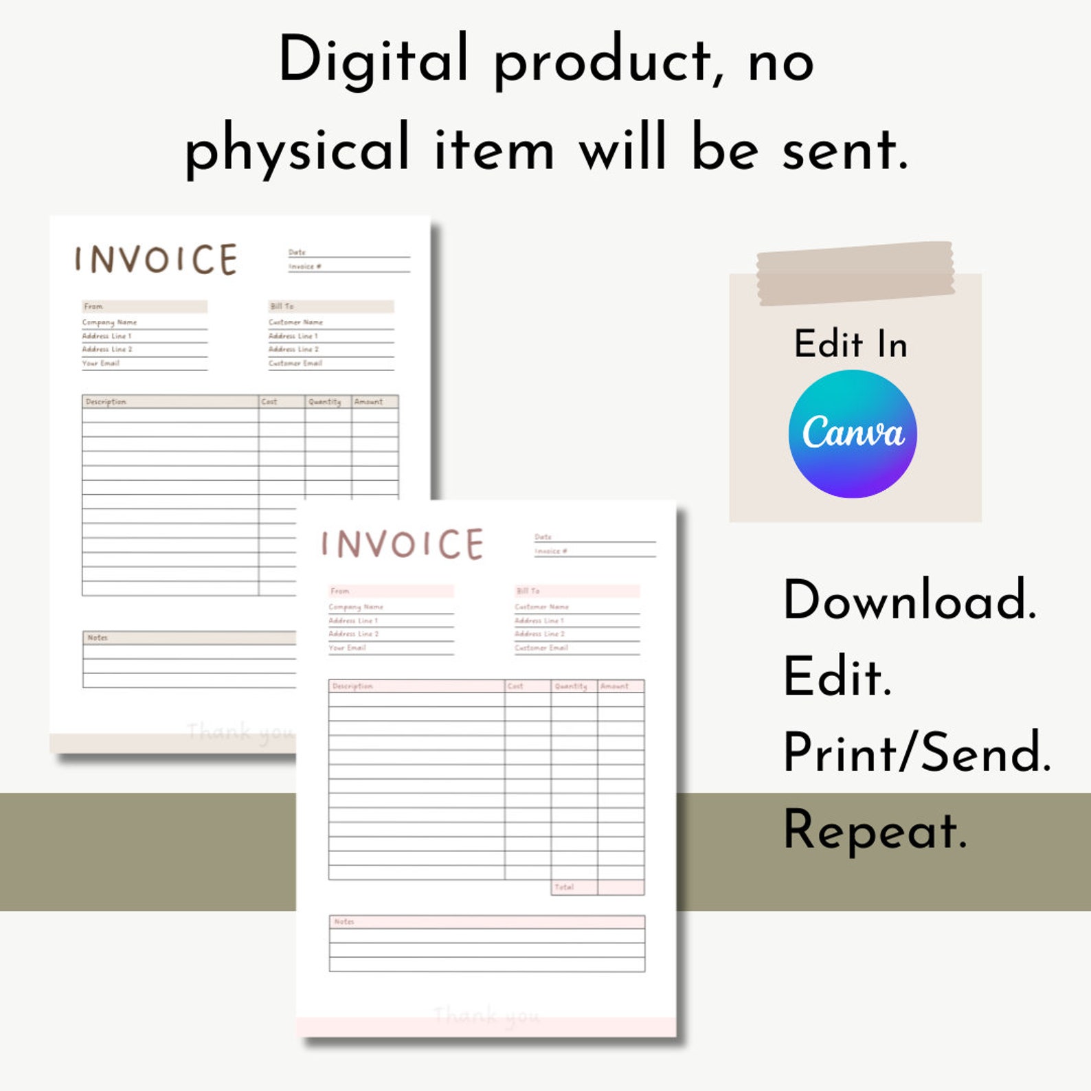 Invoice Template Editable, Small Business Order Form, Modern Invoice ...