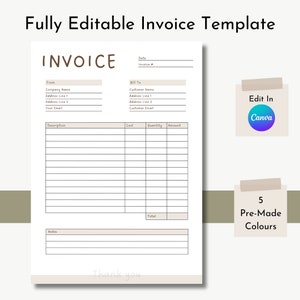 Invoice Template Editable, Small Business Order Form, Modern Invoice, Printable, Receipt Form