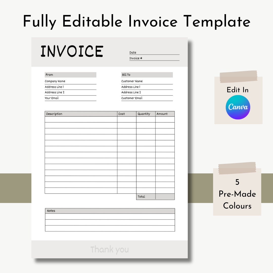 Cee Invoice Invoice Template, Small Business Order Form, Modern Invoice, Printable ...