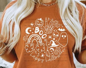 Boo, Spooky, Halloween, Graphic Tee, Halloween Shirt, Fall, Ghosts, Pumpkins, Retro, Comfort Colors