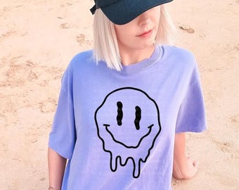 Drippy Smiley, Retro, Graphic Tee,  Happy Face Shirt, Comfort Colors