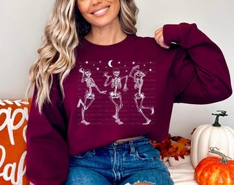 Dancing Skeletons, Halloween, Spooky, Graphic Tee, Gildan Crewneck