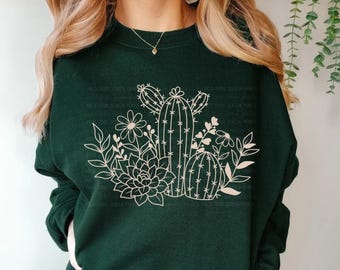Cactus, Desert Cactus, Plants, Sweatshirt, Graphic Tee, Gardening, Plant Shirt, Gildan Crewneck