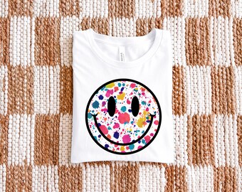 Colored Ink Brush Splatter Smile, Graphic Tee, Smiley, Happy Face, Comfort Colors, Bella Canvas