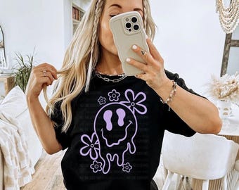 Drippy Smiley, Retro, Graphic Tee, Happy Face Shirt, Bella Canvas