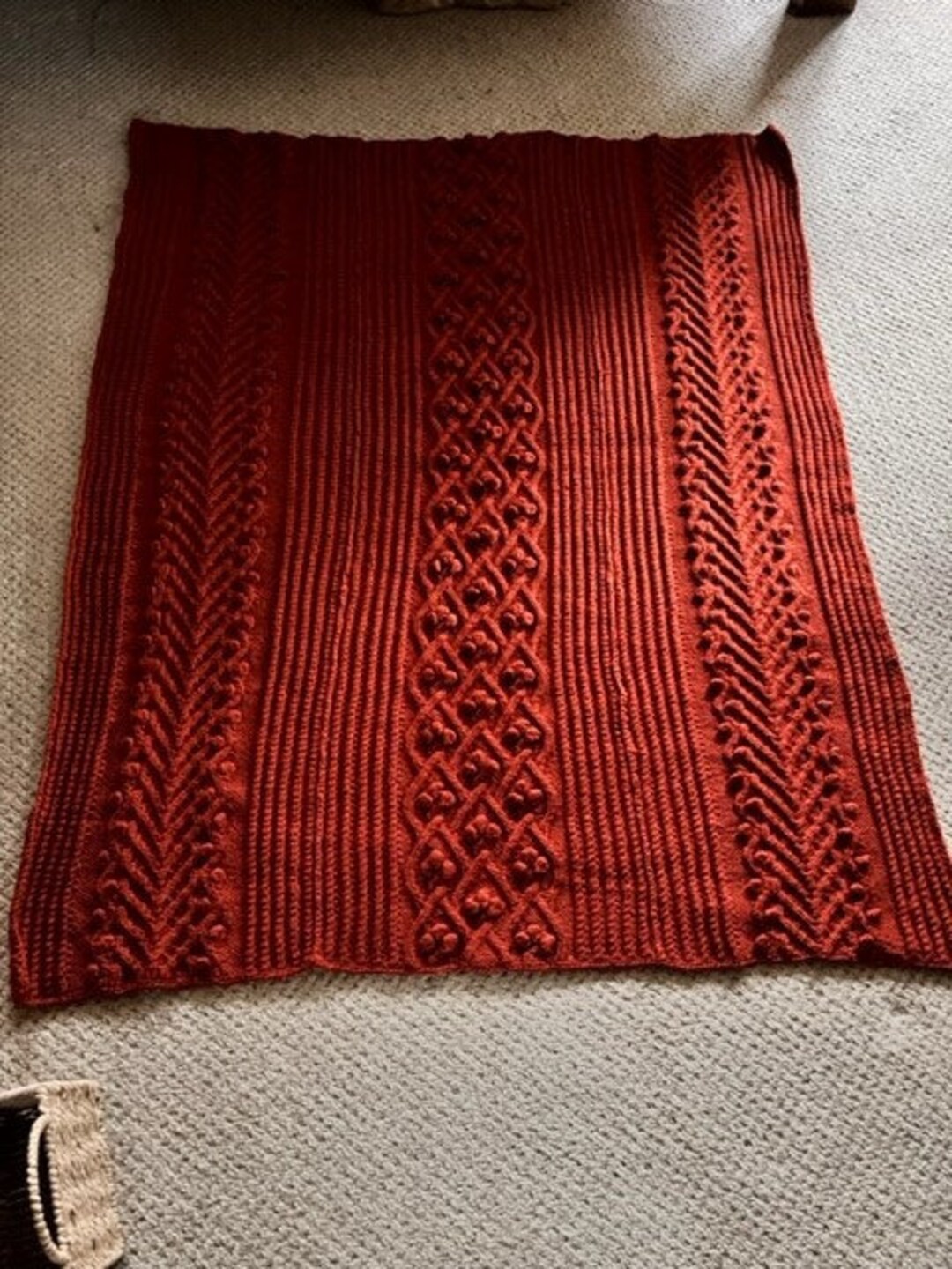 Hand Knitted Aran Panels Throw in Copper. - Etsy