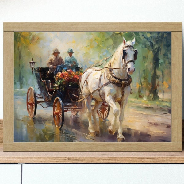 Carriage Oil Painting, Carriage, Horse And Carriage, Decor Carriage, Impressionism Art, Horse Painting,  Vintage Horse Print, Horse Picture