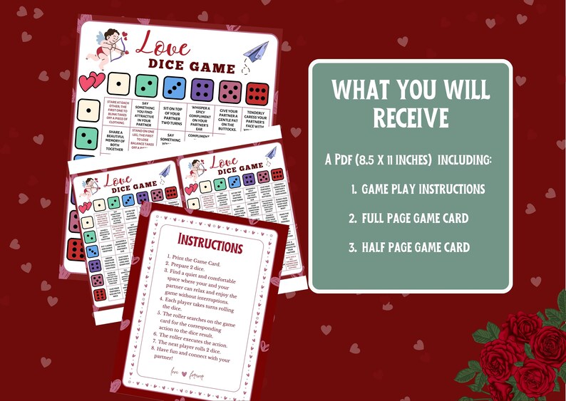 Love Dice Game, Printable Love Game Dice, Couples Game Night, Instant Digital Download, New