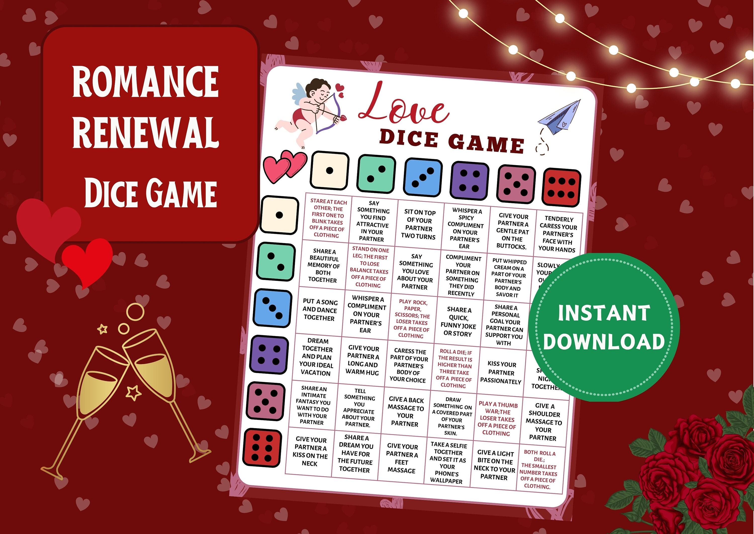 Love Dice Game, Printable Love Game Dice, Couples Game Night, Instant ...