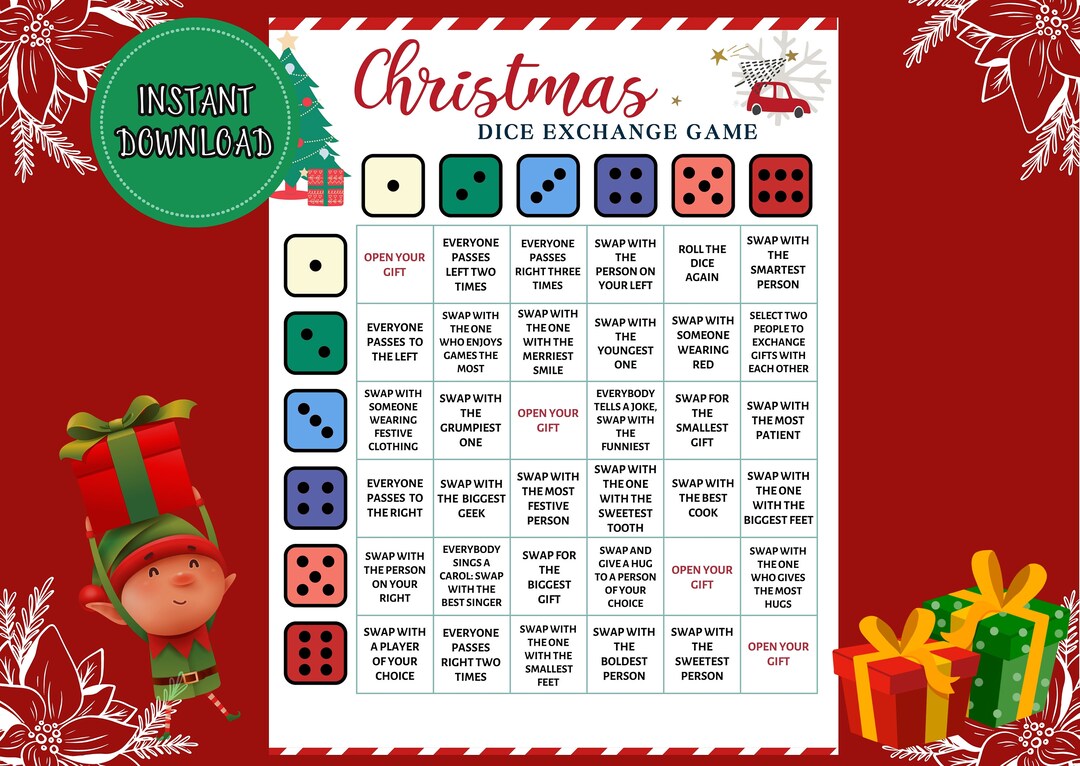 Christmas Gift Exchange Dice Game, Printable Game Dice, Fun Game for ...