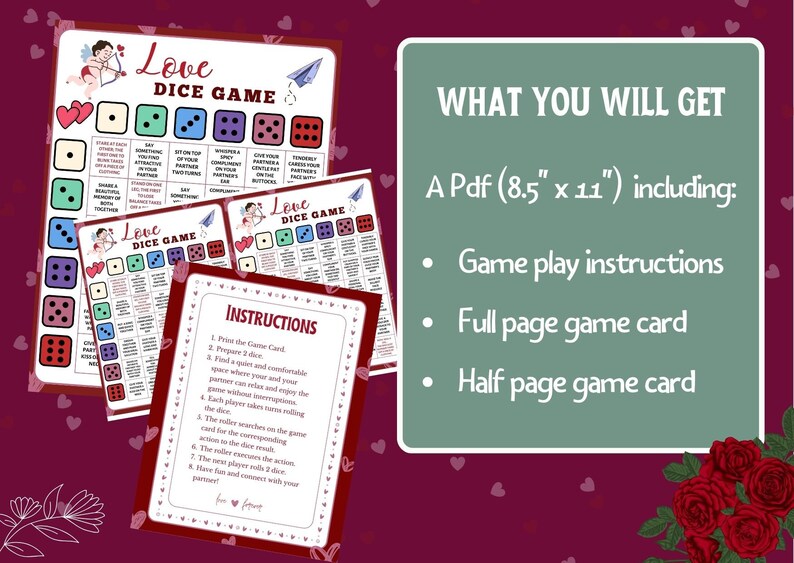 Love Dice Game, Printable Love Game Dice, Couples Game Night, Instant Digital Download, New