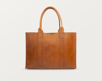 Large Brown Tote Bag - Aesthetic, Sustainable Leather with Pocket - Stylish Everyday Shopping, Grocery, Campus, Women's Laptop Shoulder Bag