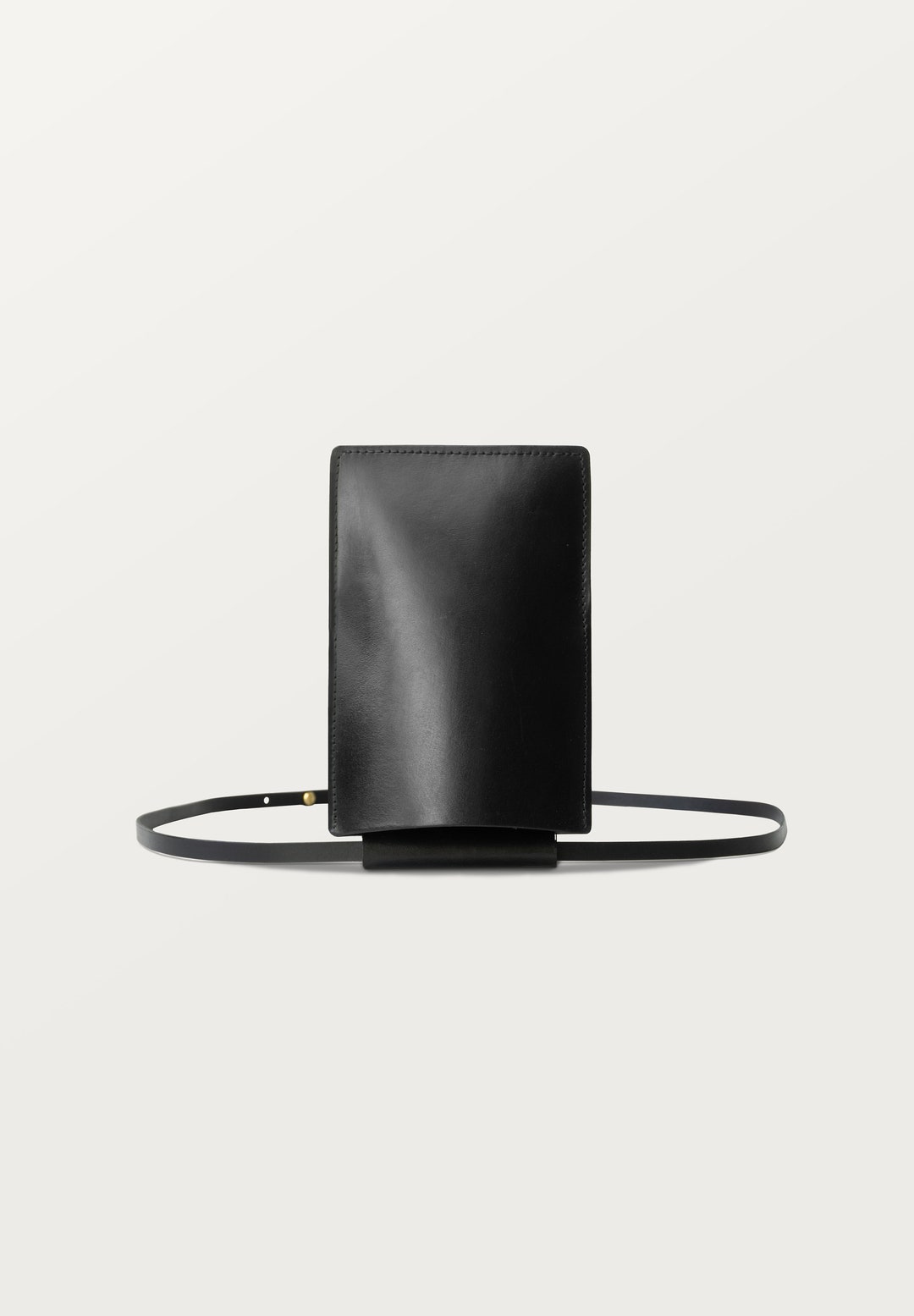 Black Leather Phone Case Bag With Strap, Hidden Pocket iPhone 14 Case