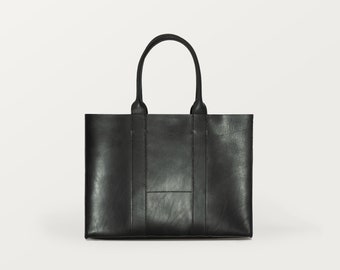 Large Black Tote Bag - Aesthetic, Sustainable Leather with Pocket - Stylish Everyday Shopping, Grocery, Campus, Women's Laptop Shoulder Bag