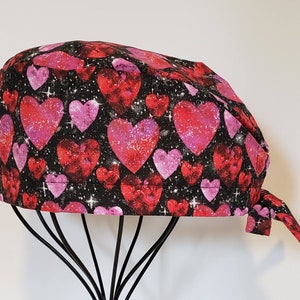 Dark Hearts Valentines Day Scrub Cap
