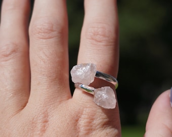 Double Rose Quartz Adjustable Ring
