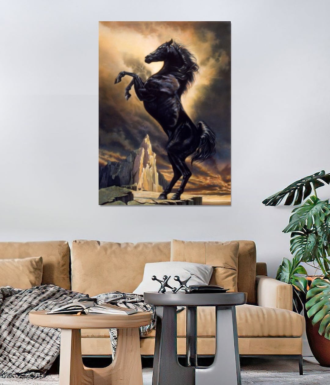 Black Horse Poster ,rearing Horse Canvas Wall Art, Decorate Your Home