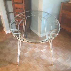 Oval Glass and Wrought Iron French Style Patio Garden Table