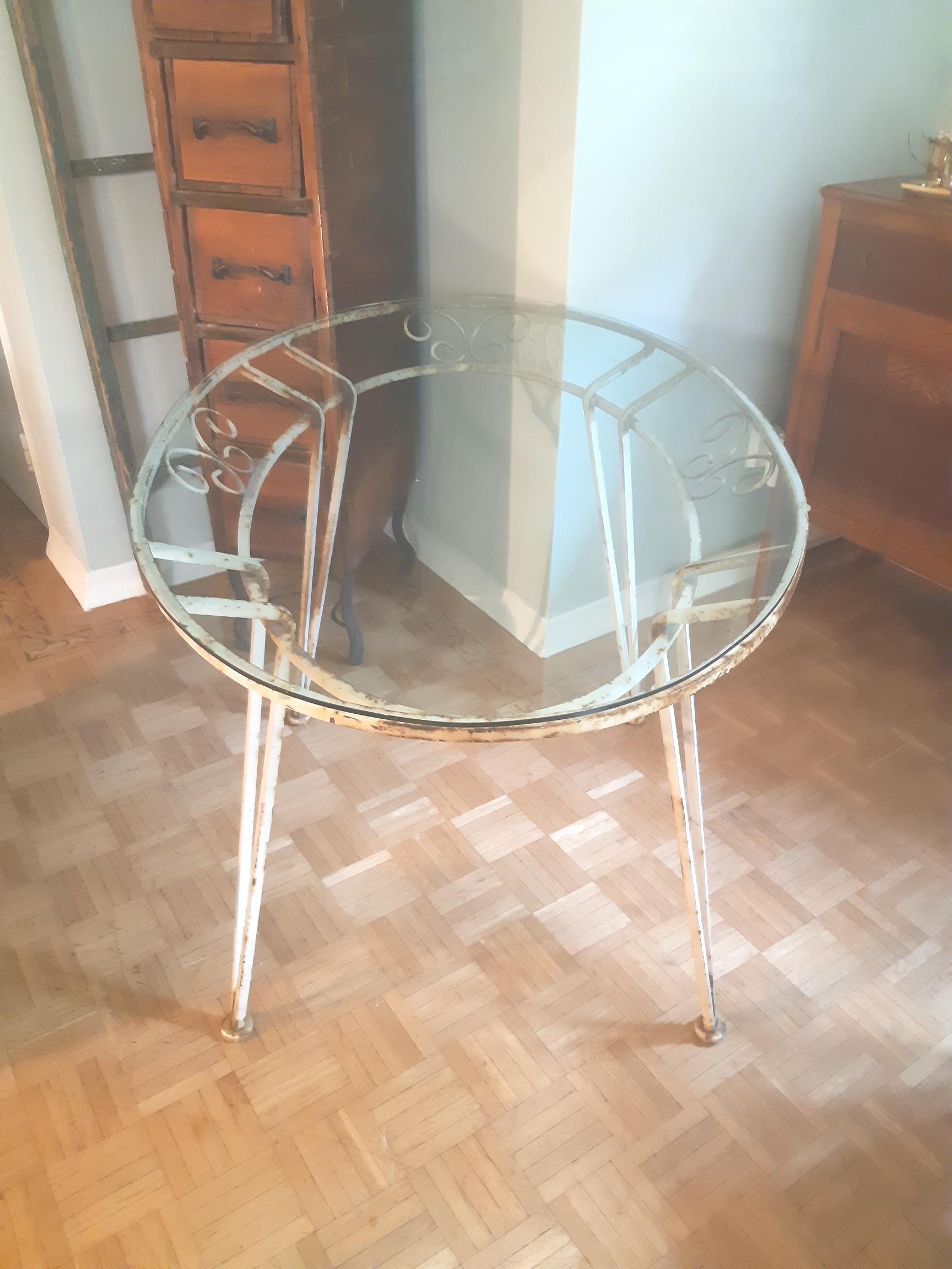 Vintage wrought iron glass top table - Etsy 日本