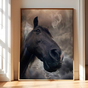 Impressão de cavalo preto fantasia arte paisagem download digital arte de parede exclusiva