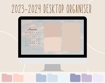 Desktop Wallpaper Organizer mit Ordner-Icons | 2023-2024 Kalender | Geeignet für Windows und Mac | Inklusive PDF mit Anleitung