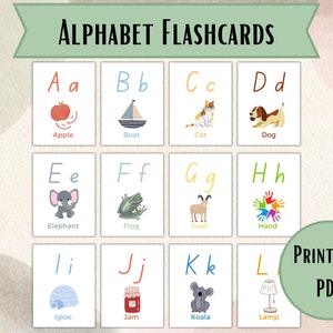Alphabet Educational Flashcards with Pictures, Digital Download Kids Flashcards, Printable PDF, A4 and US Letter