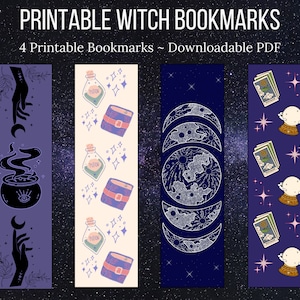 Printable Witch Bookmarks, Halloween Bookmark Set, Witch Core Aesthetic Bookmarks, Downloadable PDF, Instant Download, A4 and US Letter