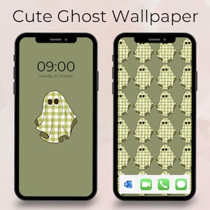 Green Ghost Wallpaper, Halloween Wallpaper, iPhone Wallpaper, Cute Spooky Wallpaper, Smartphone Wallpaper, Cute Aesthetic Wallpaper
