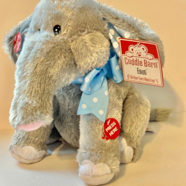 Cuddle Barn 9" Elliot Elephant Musical Animated Plush Stuffed Animal Gray Blue   " Sings do your Ears Hang Low" and dances