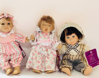 Rare Set of Vintage 1990’s Dolls including Vintage RARE 1995 Lovable Expressions Berenguer Doll JC Toys Pouting Angry Sad