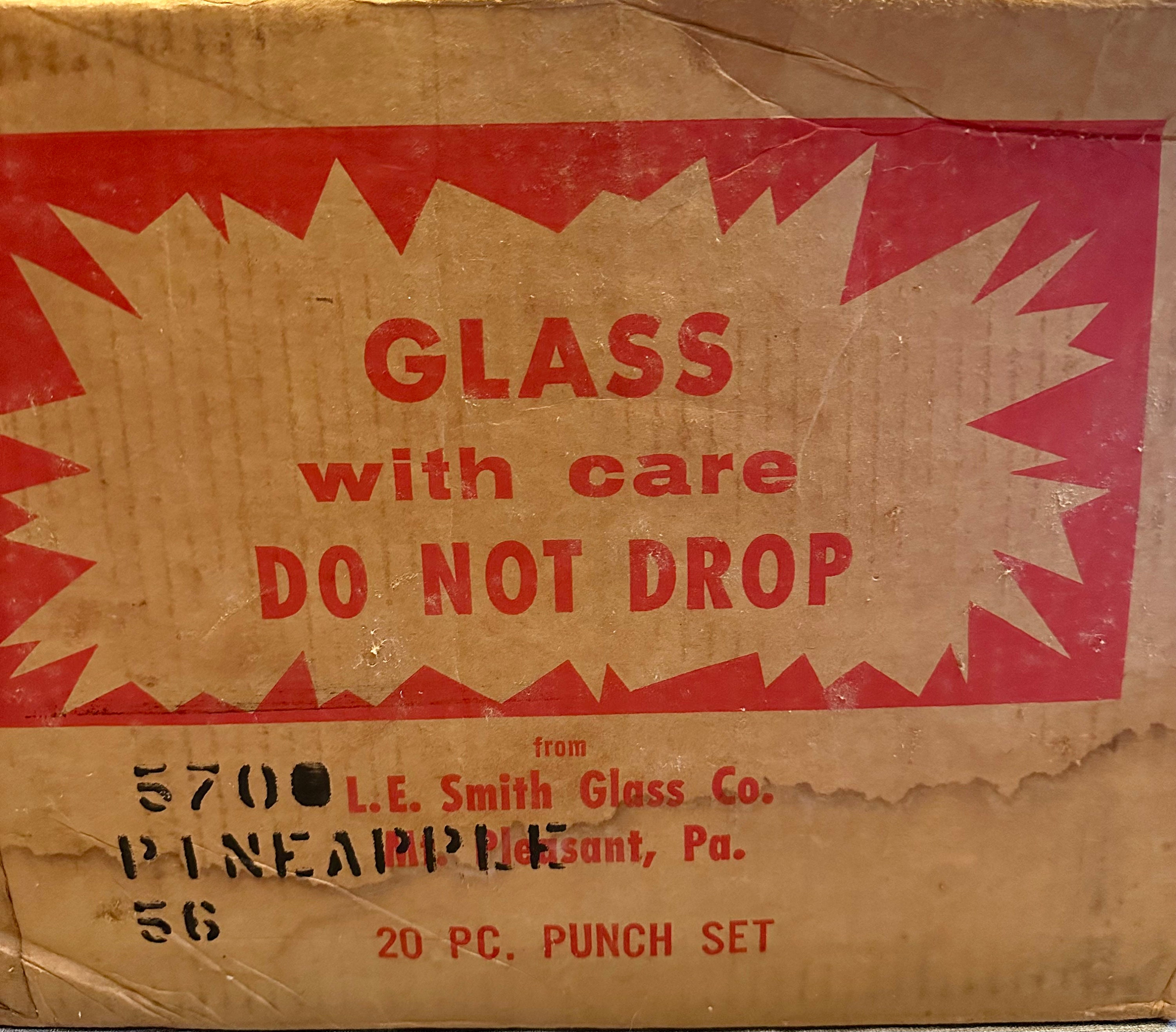 20pc Vintage L.E. SMITH Clear Glass Pineapple Punch Bowl Set ORIGINAL