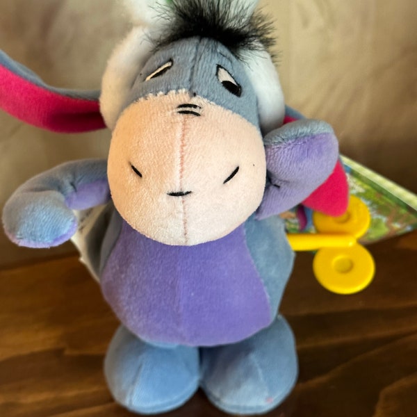 Disney Store Pooh's Eeyore Happy Hopper 8" Stuffed Plush Wind-up Hopping Easter Toy New with Tags