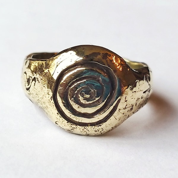 Brass Spiral Symbol Signet Ring