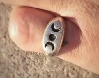 Silver Hekate Moon Goddess Ring with Moon Phases