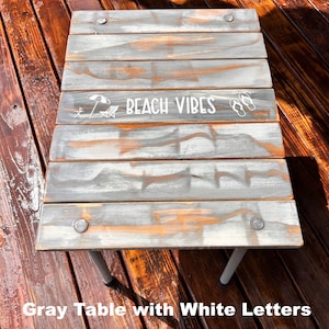 Beach Vibes Roll up Beach Table in a bag/Portable beach table/Gray white washed/Lightweight Table/Gift for Beach Lover/portable Table