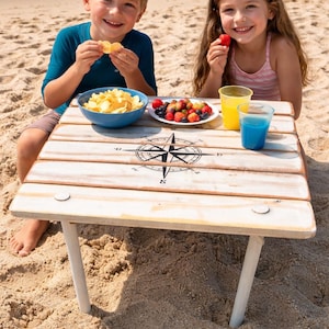 Compass Rose Beach Table in a Bag | Distressed White-washed|Portable Cedar Wood Table| for your boat or the beach