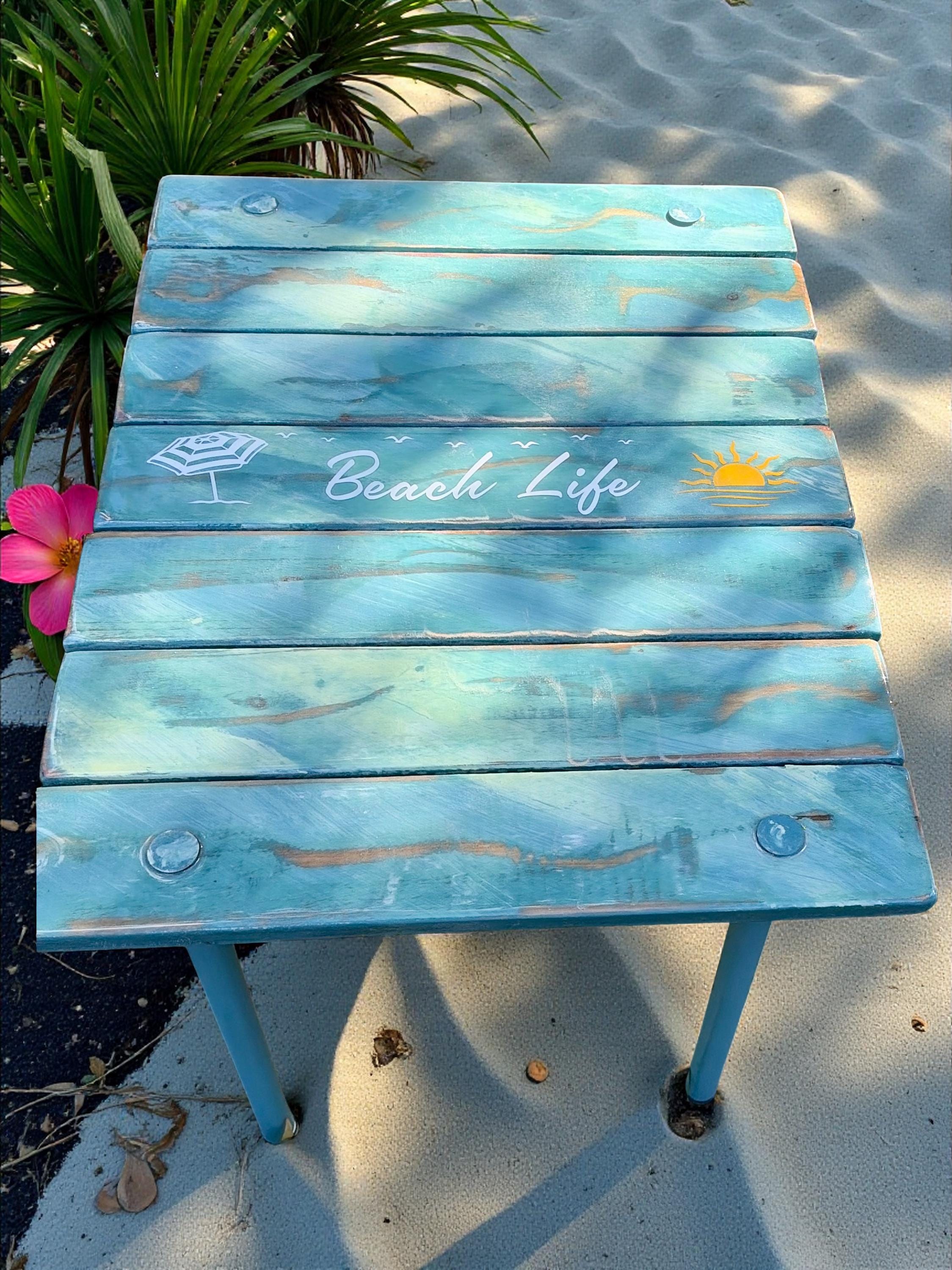 Beach Life|turquoise Distressed Beach Table|portable Roll up Camping ...