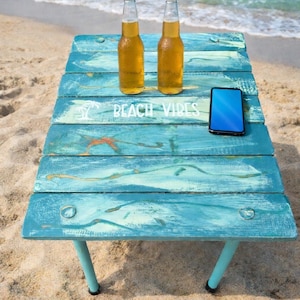 Beach Vibes Turquoise Table in a Bag: Portable Roll-Up Design|SM Woodmasters|