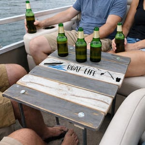 Portable Boat Table: Gray Whitewashed Boat table in a bag
