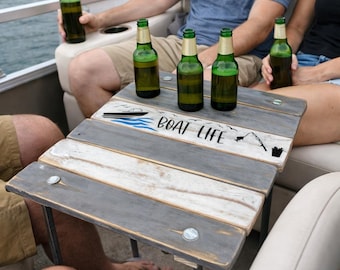 Portable Boat Table: Gray Whitewashed Boat table in a bag