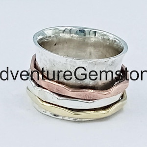 Handgemachter Sterling Silber Spinner Ring: Breite Band Fidget Meditation Ring