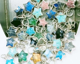 20 Pcs Multi Stone Star Pendant 8-10mm | Faceted Star Charms | Silver Plated Gemstone Pendant | Jewelry Making Multi Stone, Crystal Charm