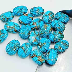 Natural Copper Turquoise Scarab Gemstone, AAA Turquoise Insect Carved Gemstone, Insect Carving Beads, Turquoise Scarab Beads Carving 12x10MM