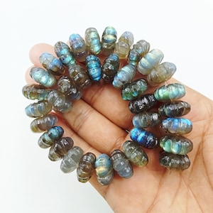 10 Multi Flashy Labradorite Carved Melon Beads, 16MM