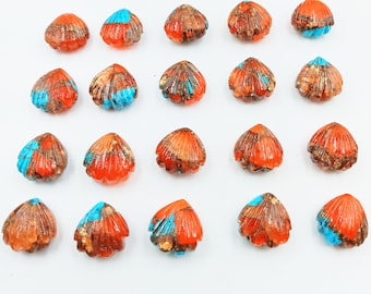 Good Quality Natural Copper Turquoise Carving Briolette Shell Beads, Orange Turquoise Gemstone Beads, Hand Carved Turquoise Beads, 12 MM