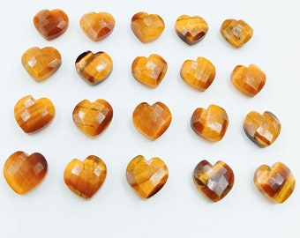 Natural Tiger Eye Heart Gemstone 10mm | Faceted Carved Heart Beads | Jewelry Making Supply | Healing Crystal Gift | 1 2 3 Pieces Set