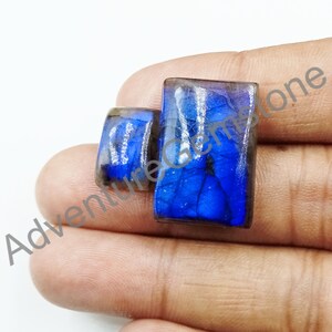 Raro Fuego Azul AAA+++ Calidad 2pcs Labradorita Natural Llano Rectangular Cabujón Suelto, Cabujón de Diseño de Joyería de Labradorita, 24 a 14mm #26
