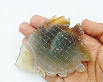 Natürliche Chalcedon Fisch schnitzen 75 x 55 MM, Hand geschnitzte volle Größe lose Edelstein Perle für die Schmuckherstellung, Statement Fisch Perle
