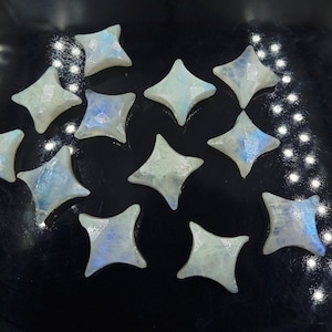 Rainbow Moonstone Ninja Star Briolettes: Carved Gemstone Beads, 14mm (2 Pieces