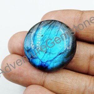 Fuego azul raro AAA+++ Calidad 1pcs Labradorita natural Forma redonda lisa Cabujón suelto, Cabujón de diseño de joyería de labradorita, 28 mm #23